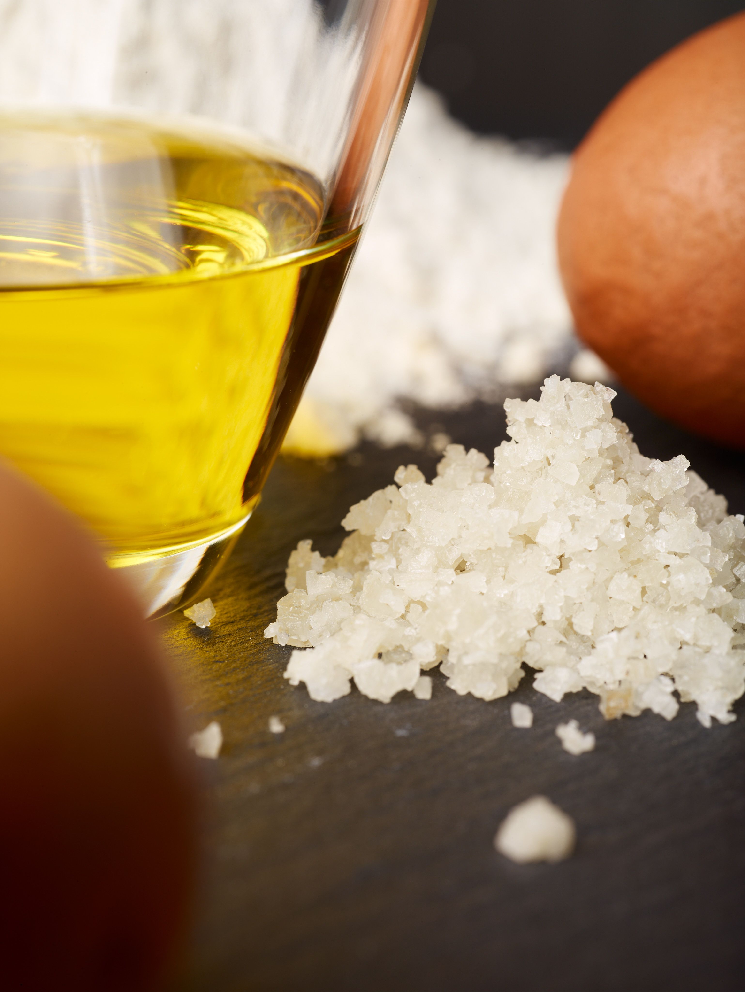 Olive oil, sea salt eggs and flour